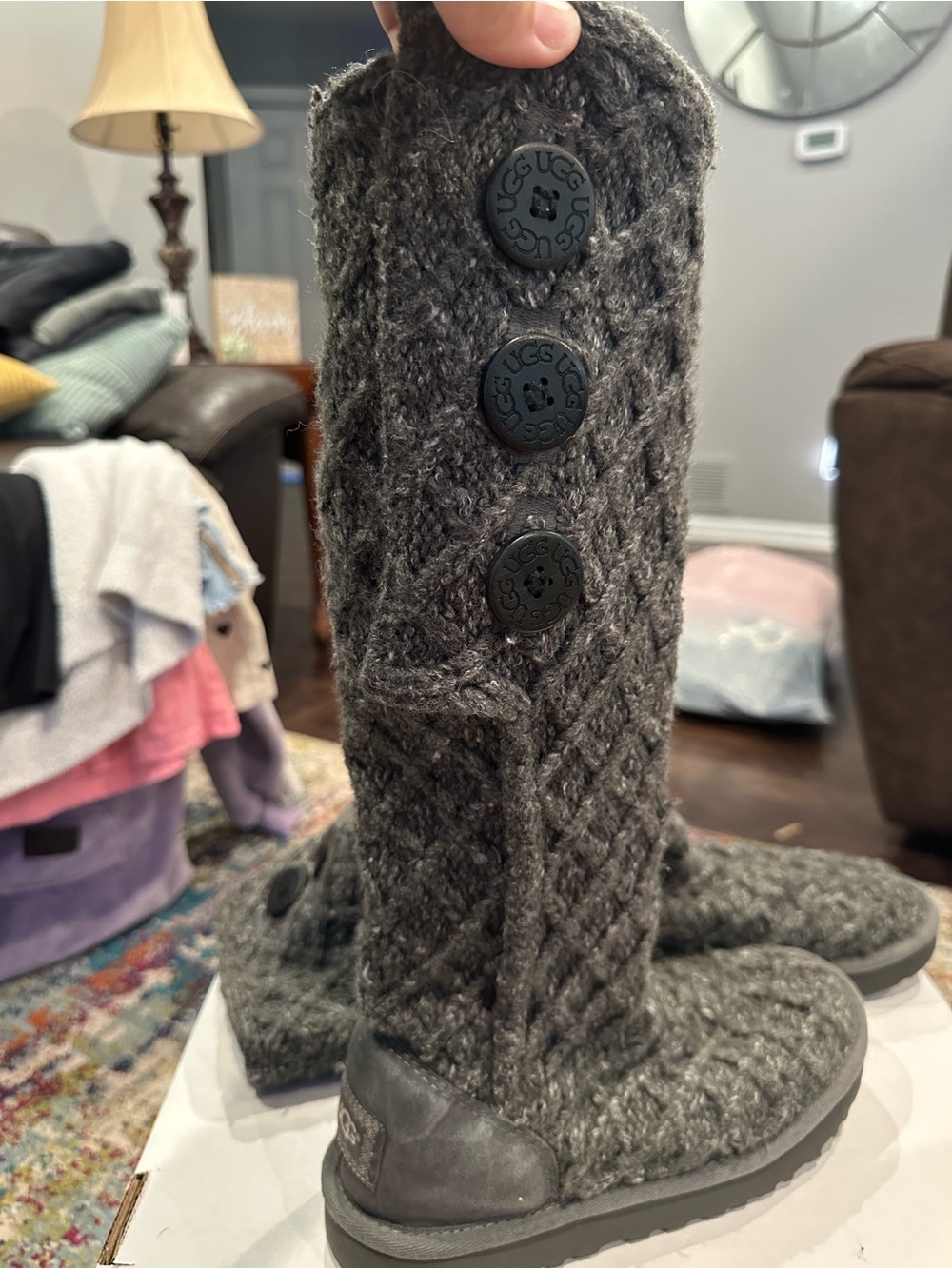UGG boots. Gray below knee.